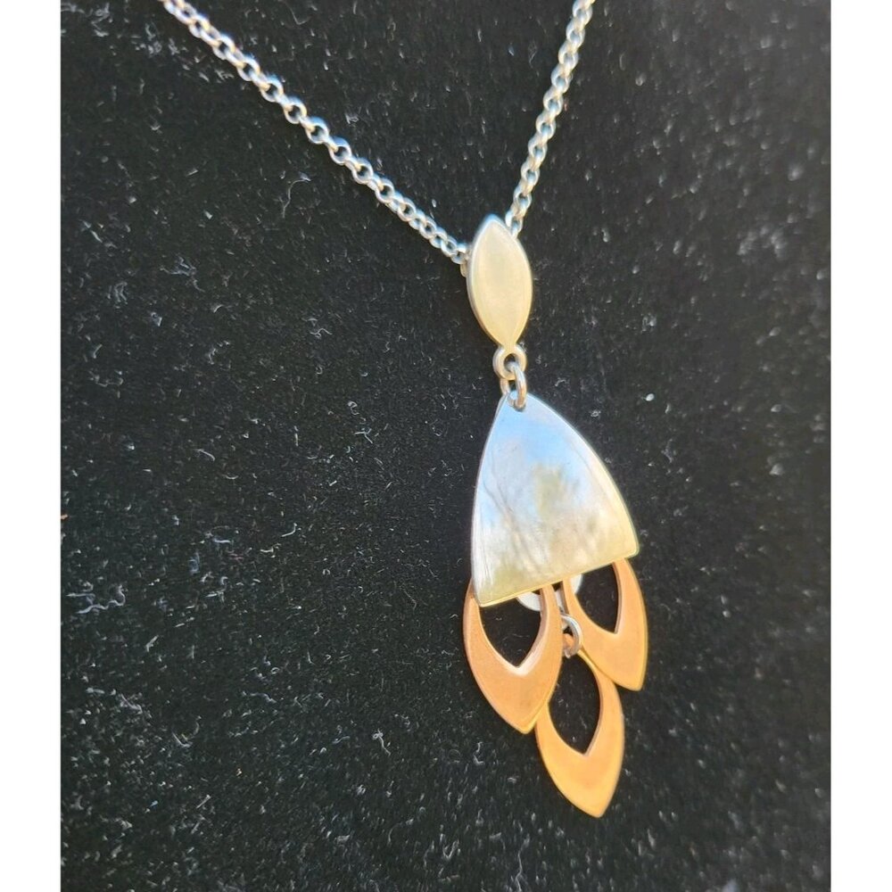 FREDERIC DUCLOS 925 Sterling Silver Copper Modernist Drop Pendant Necklace - Picture 2 of 9